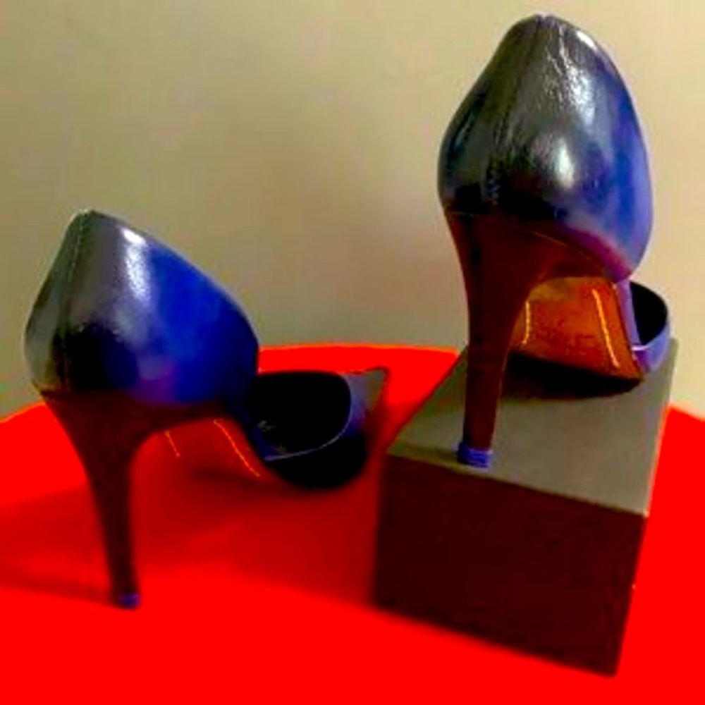 🌸VTG Claudina Chic 💯% Leather Ombré Black/Blue Pumps - Picture 6 of 11